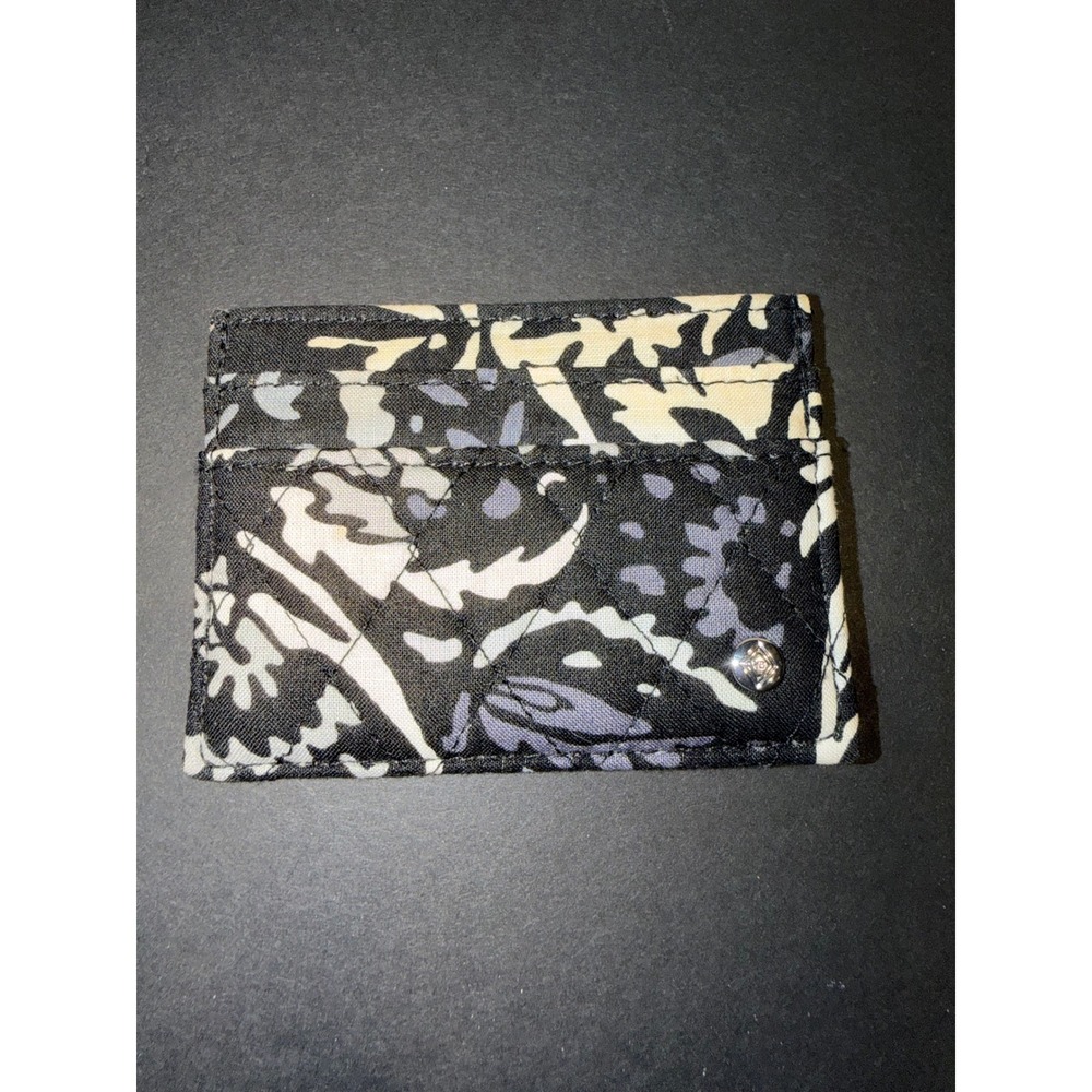 Vera Bradley Quilted Paisley Noir Floral Card Case ID Holder Wallet Black White